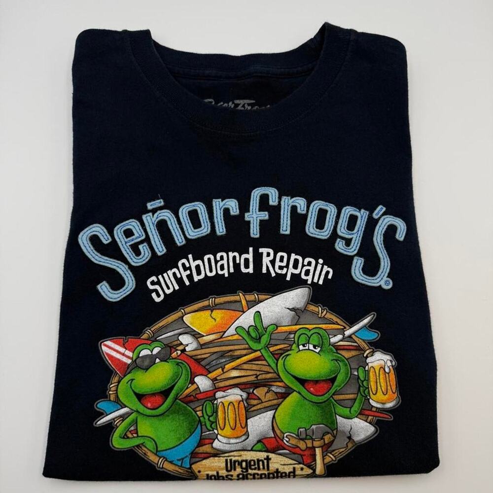 Señor Frog’s Surfboard Repair shirt navy blue size large fits like medium